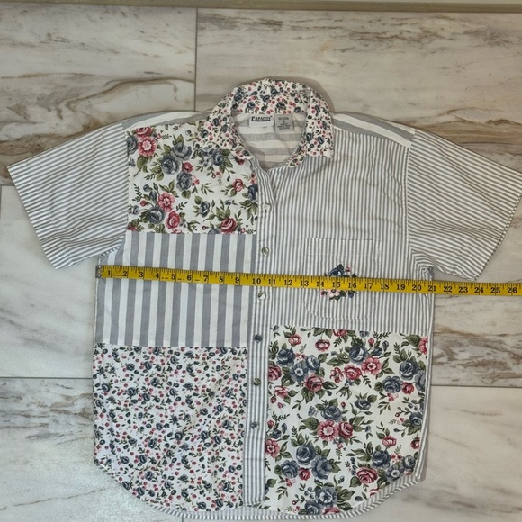 Capacity Patchwork Button-Down Shirt – Floral & Stripe – Size S - Picture 4 of 6